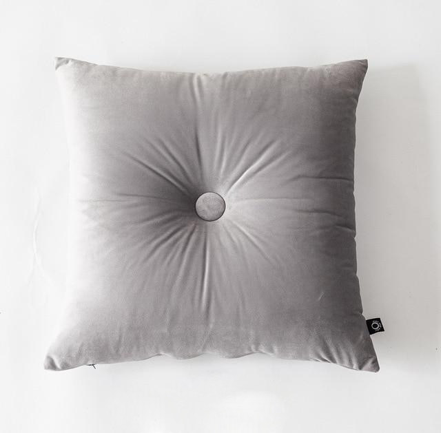 Button Square Velvet Cushion Pillow Light Grey Square