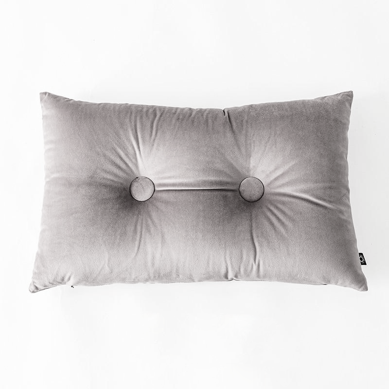 Button Square Velvet Cushion Pillow Light Grey Lumbar