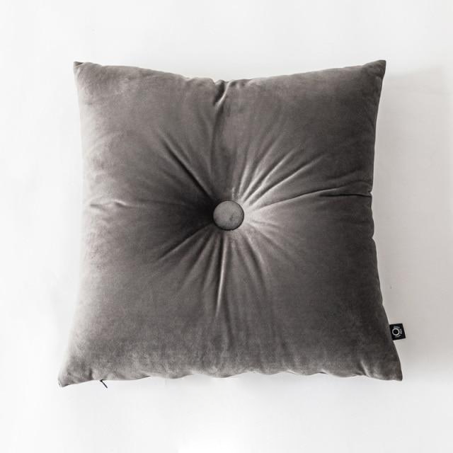 Button Square Velvet Cushion Pillow Dark Grey Square