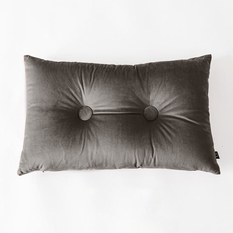 Button Square Velvet Cushion Pillow Dark Grey Lumbar