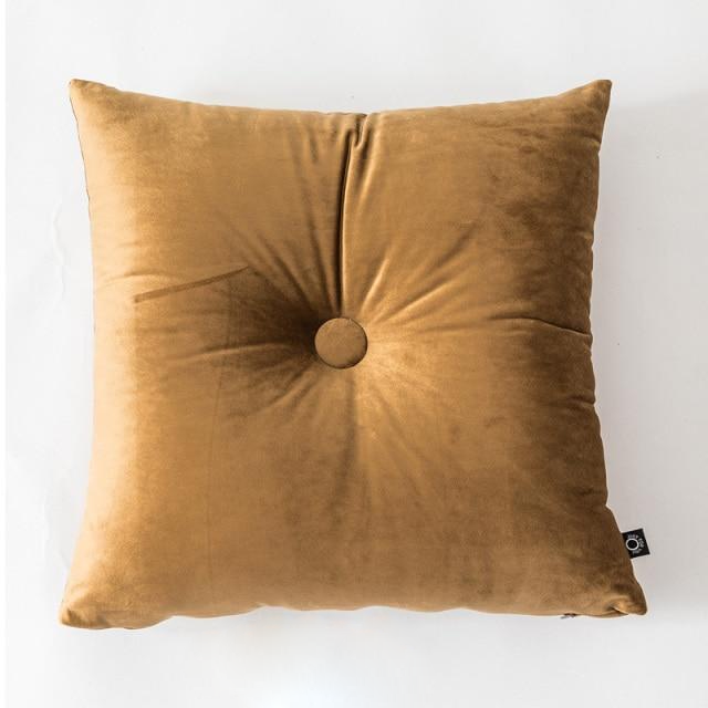Button Square Velvet Cushion Pillow Sand Yellow Square