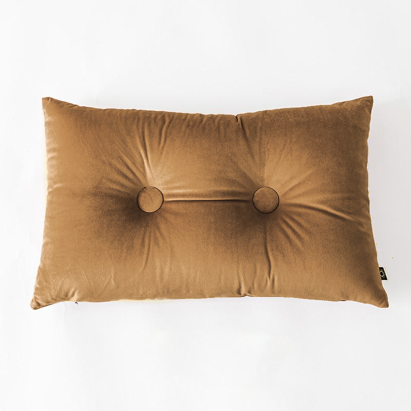 Button Square Velvet Cushion Pillow Sand Yellow Lumbar