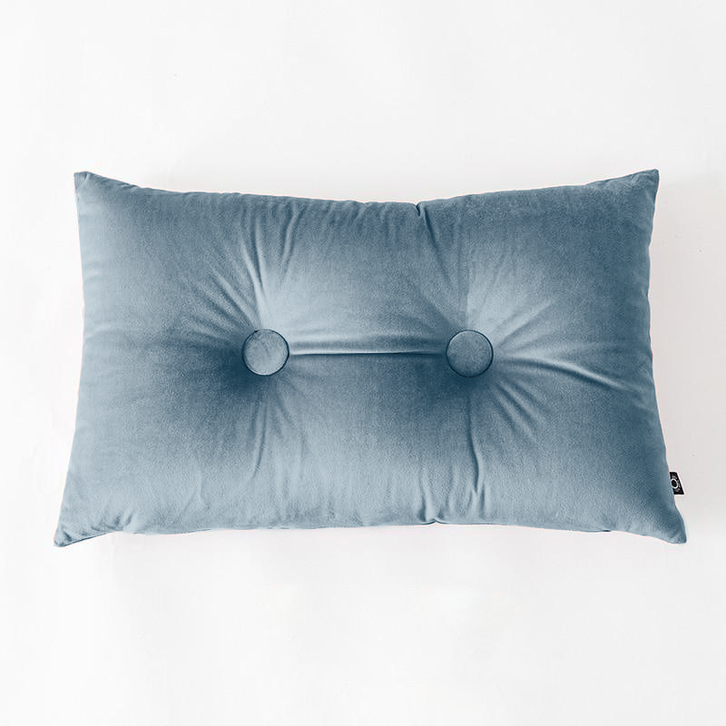 Button Square Velvet Cushion Pillow Light Blue Lumbar