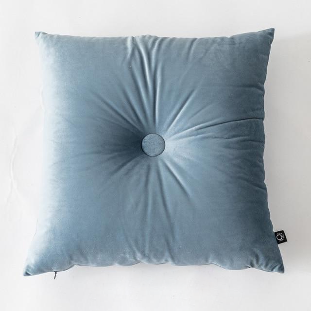 Button Square Velvet Cushion Pillow Light Blue Square