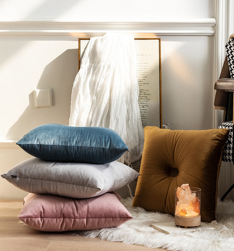 Button Square Velvet Cushion Pillow