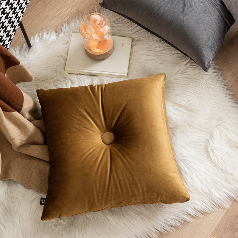 Button Square Velvet Cushion Pillow