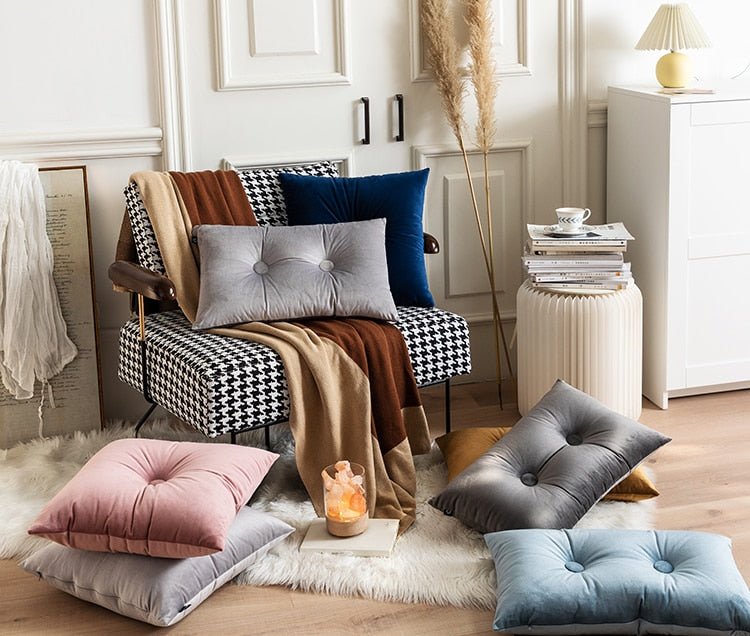 Button Square Velvet Cushion Pillow