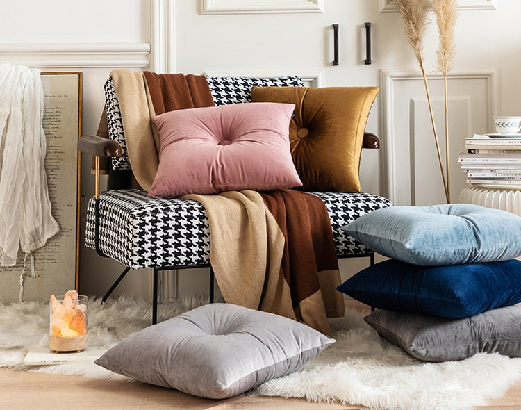 Button Square Velvet Cushion Pillow