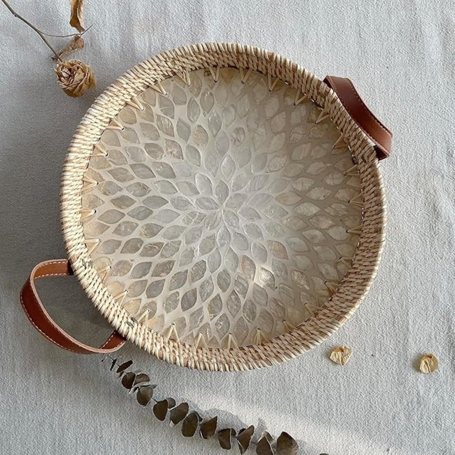 Farmhouse Rattan Tray in Assorted Patterns Round Bloom