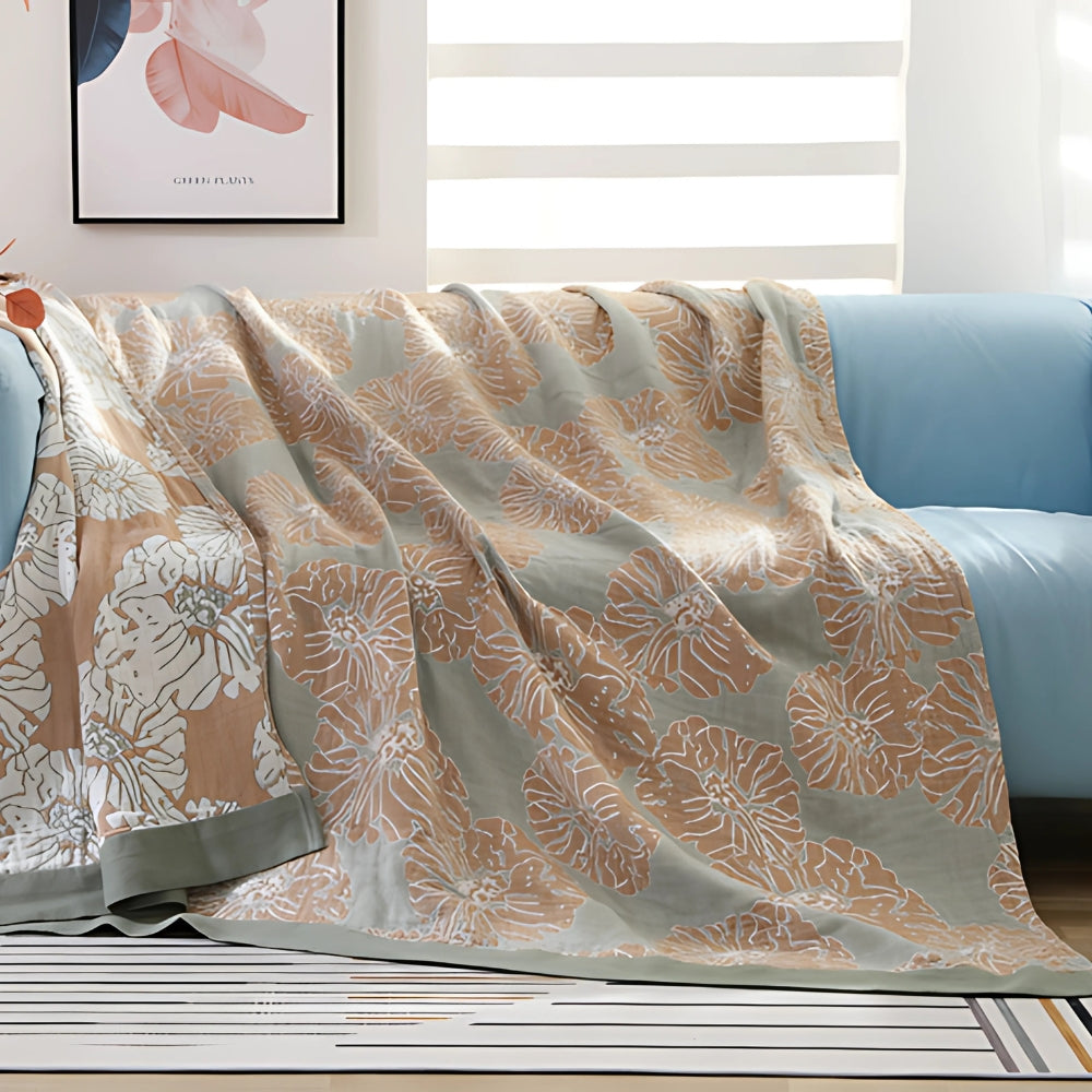 Botanical Bliss Cotton Blanket Warm Ember
