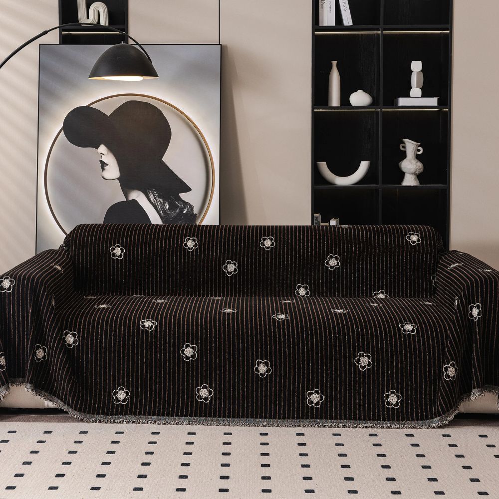 Camellia Bloom Sofa Cover Midnight Stripe