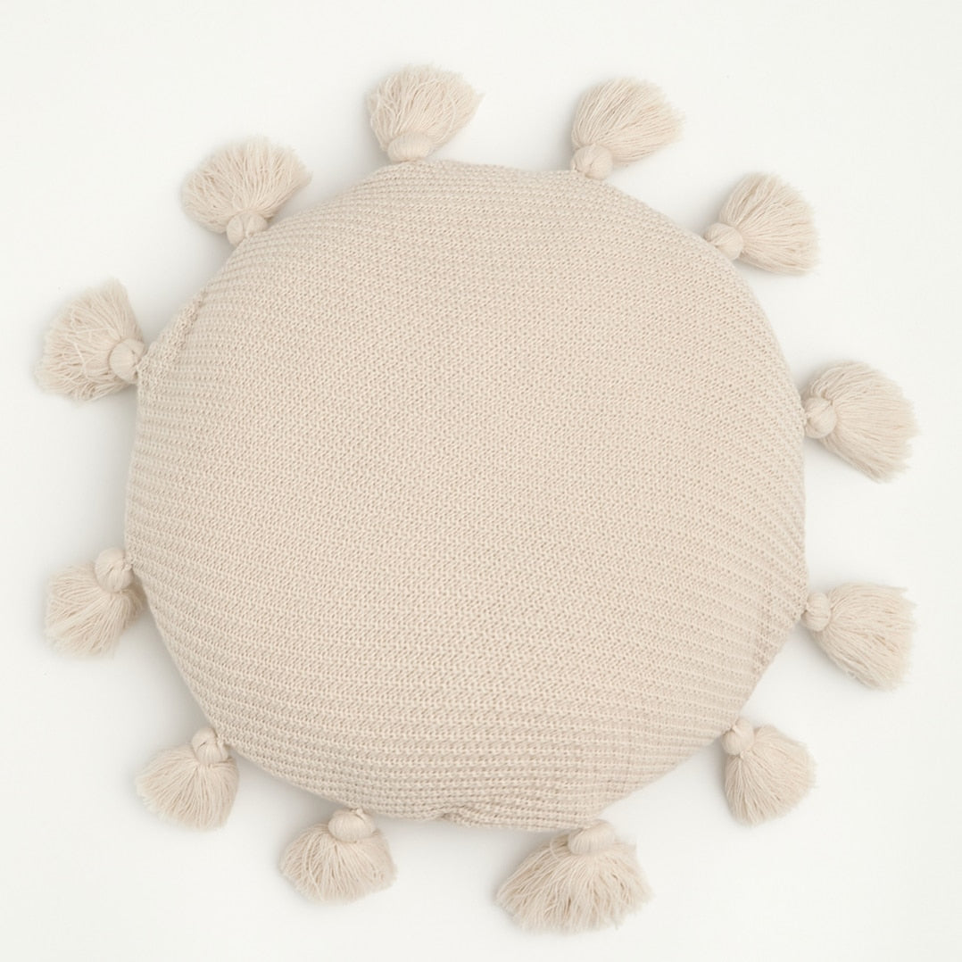 Cami Round Tassel 15 inch Pillow beige 40x40cm