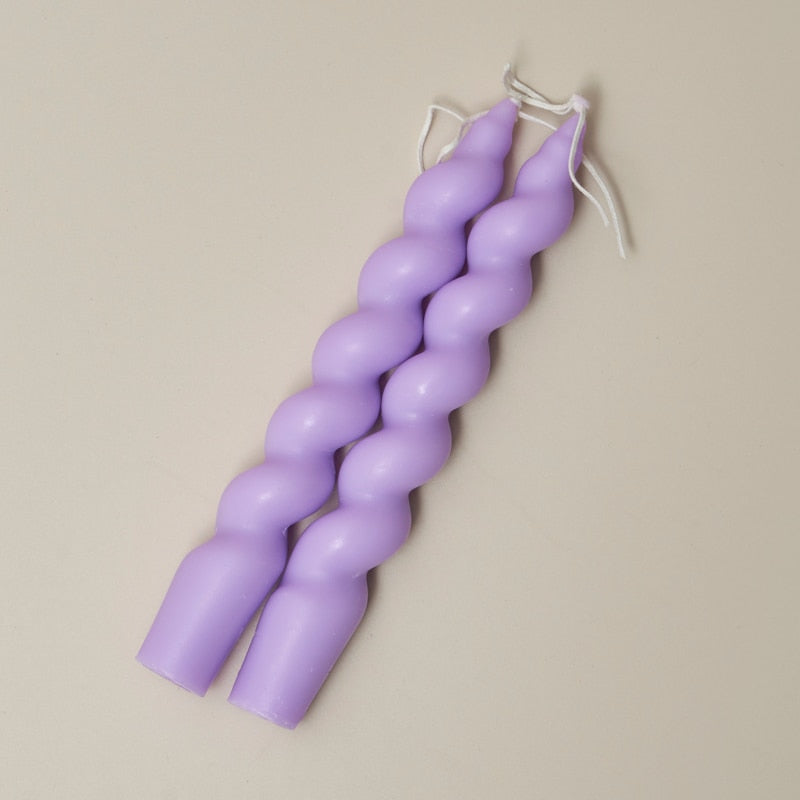 Candy Cane Spiral Candles 2Pc Set Thick Spiral Lilac