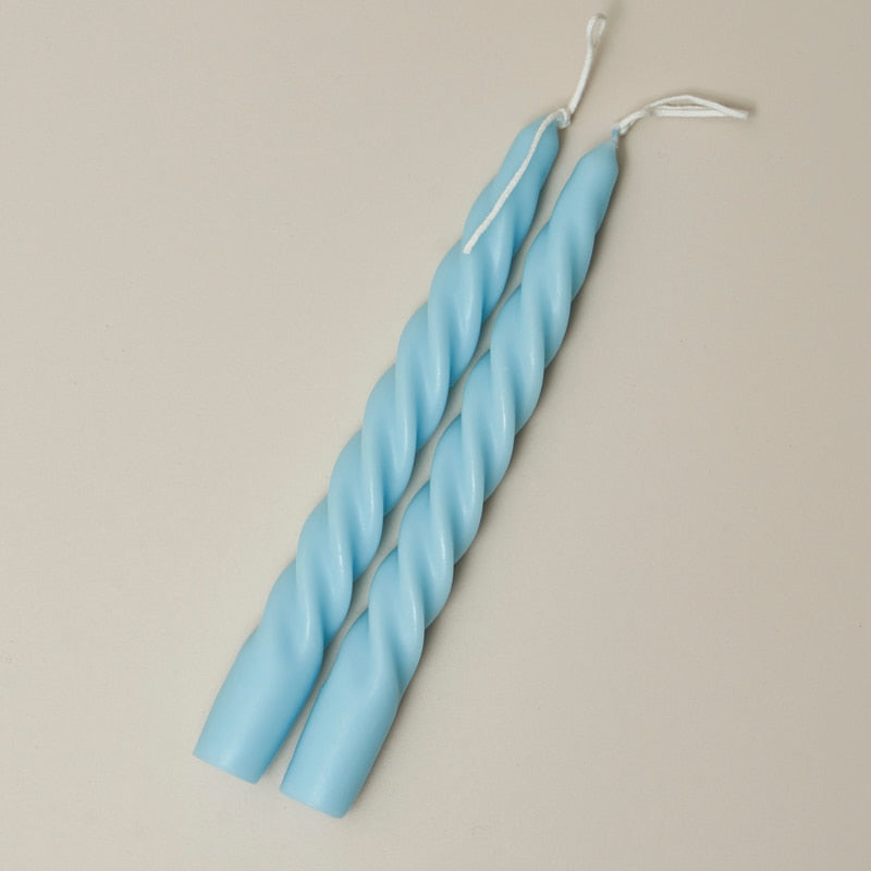 Candy Cane Spiral Candles 2Pc Set Thin Spiral Blue