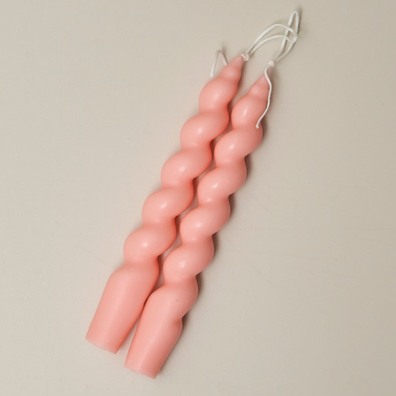 Candy Cane Spiral Candles 2Pc Set Thick Spiral Coral
