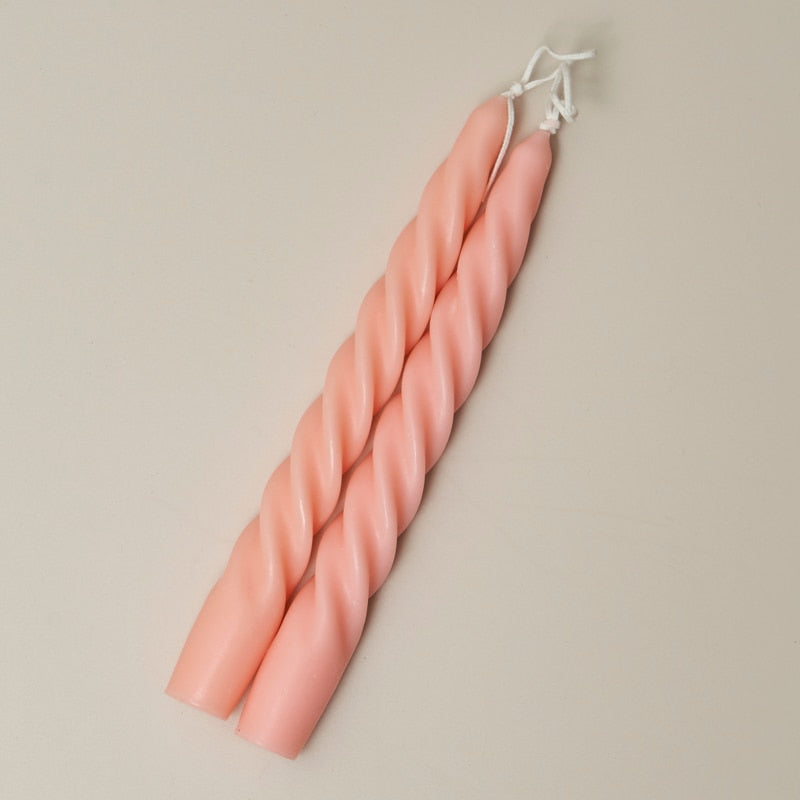 Candy Cane Spiral Candles 2Pc Set Thin Spiral Coral