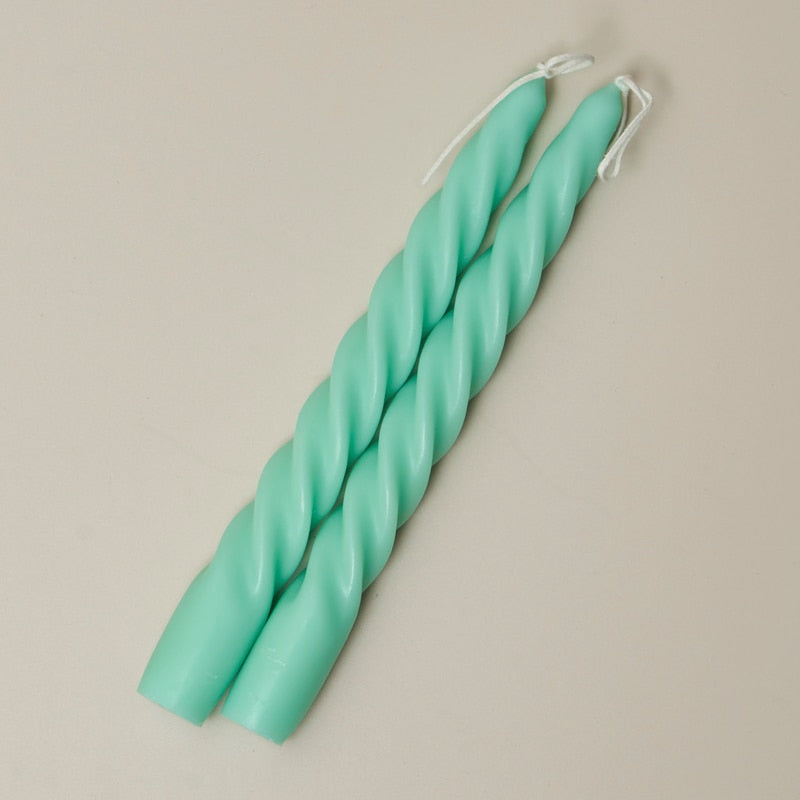 Candy Cane Spiral Candles 2Pc Set Thin Spiral Green