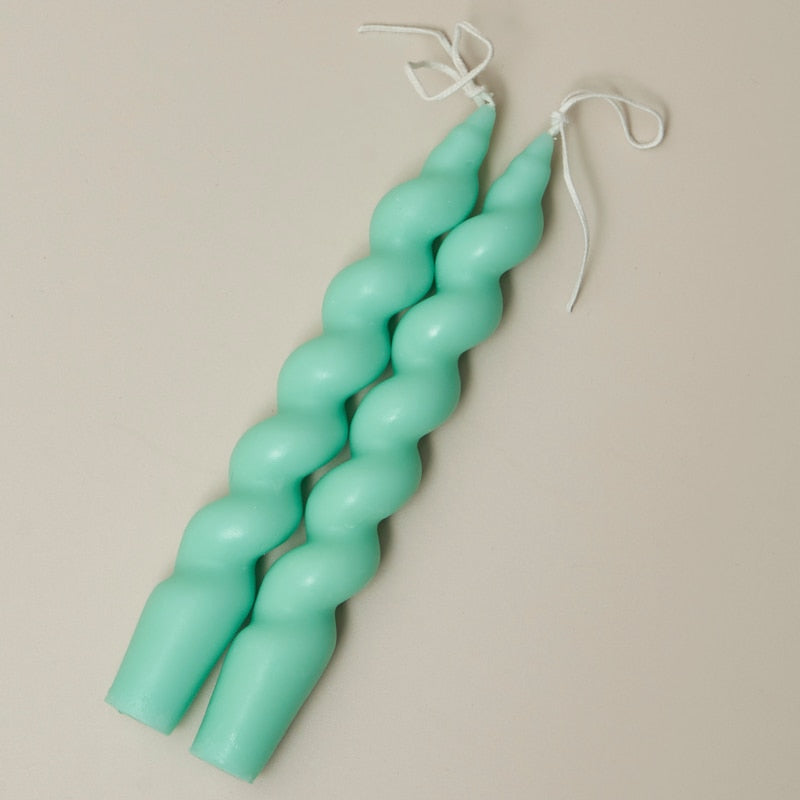 Candy Cane Spiral Candles 2Pc Set Thick Spiral Green