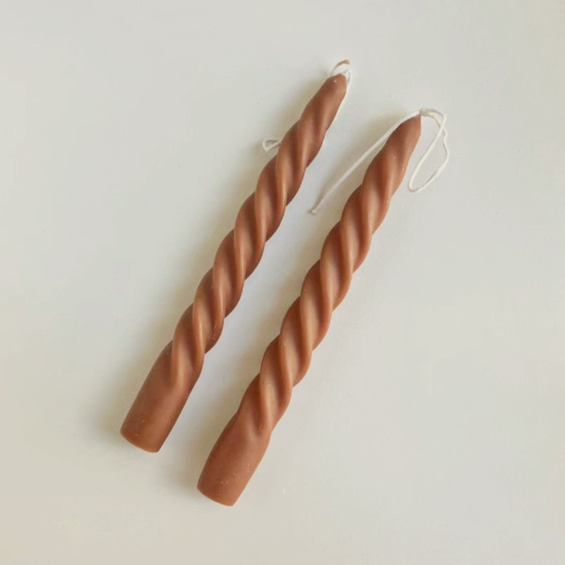 Candy Cane Spiral Candles 2Pc Set Thin Spiral Brown