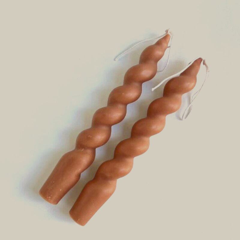 Candy Cane Spiral Candles 2Pc Set Thick Spiral Brown