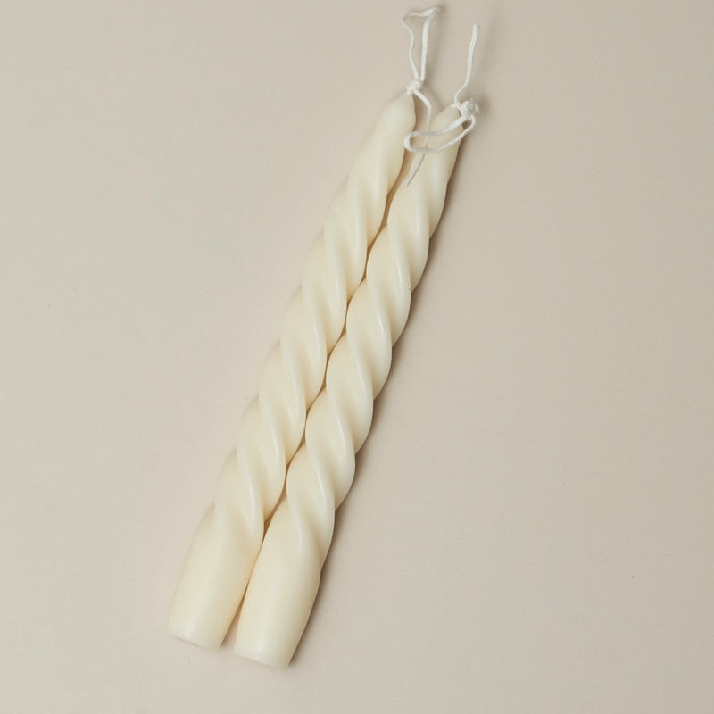 Candy Cane Spiral Candles 2Pc Set Thin Spiral White