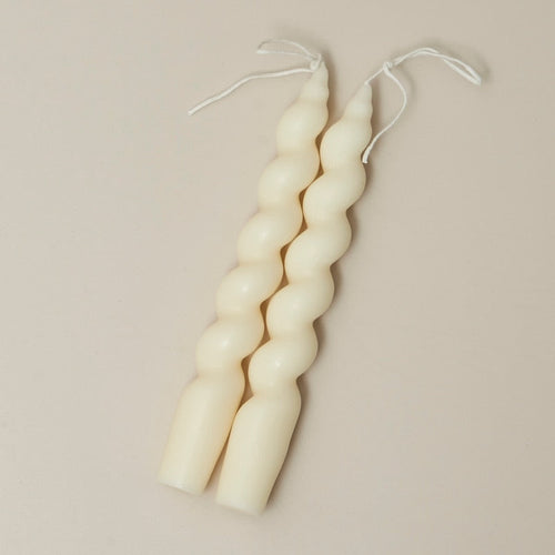Candy Cane Spiral Candles 2Pc Set Thick Spiral White