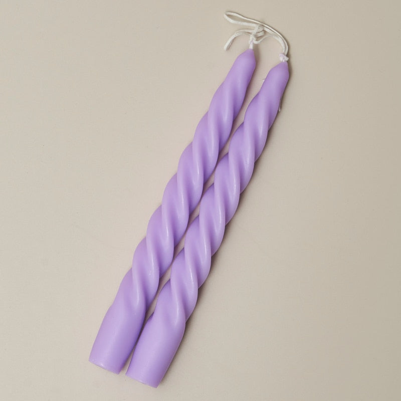 Candy Cane Spiral Candles 2Pc Set Thin Spiral Lilac