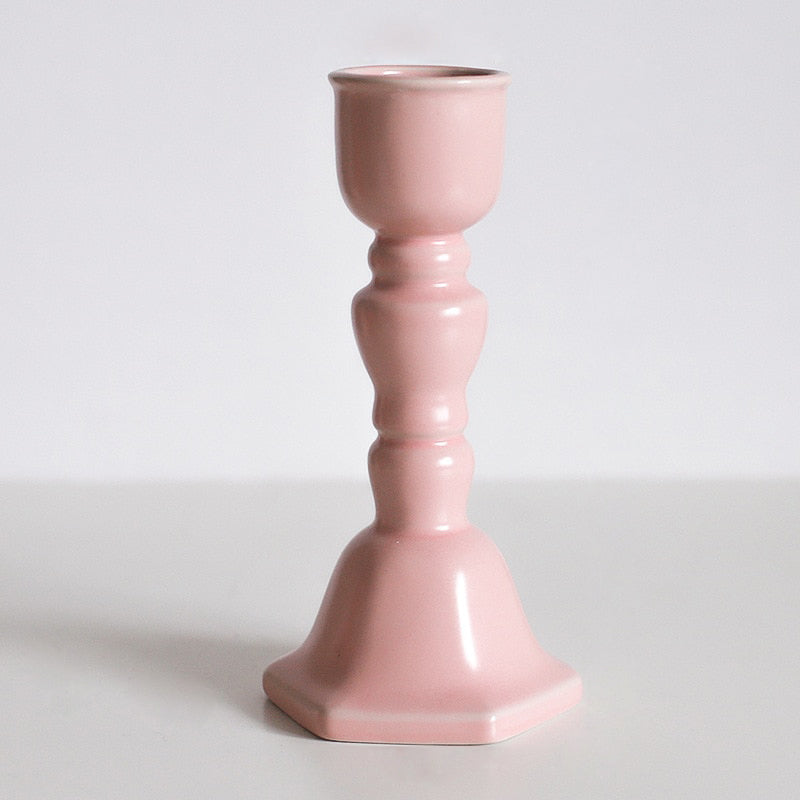 Candy Glazed Ceramic Candle Holders Pink