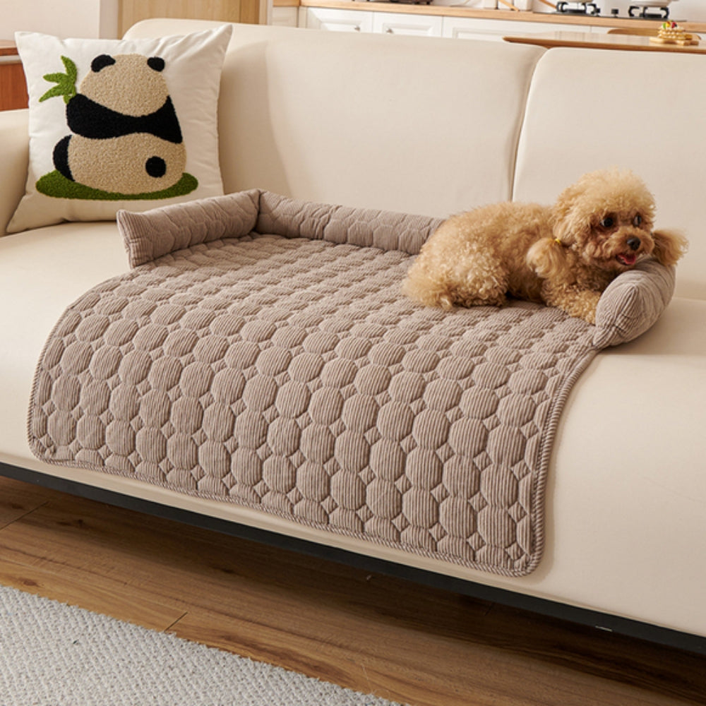 Canine Non-Slip Bolster Pet Quilted Bed Almond Taupe