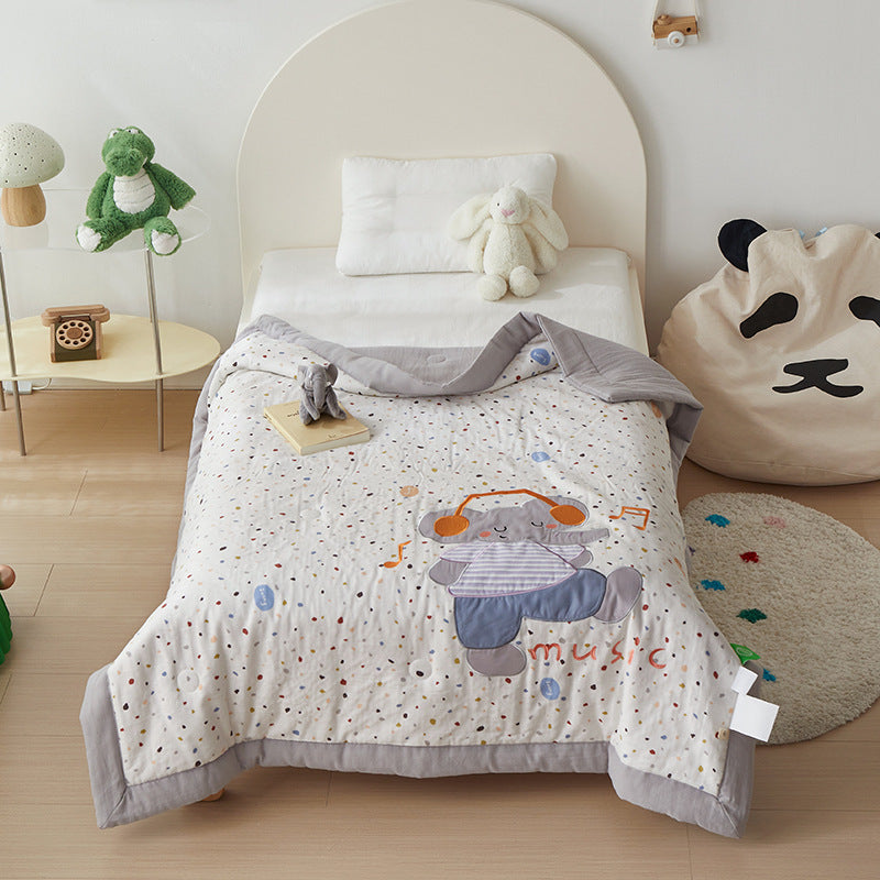 Cartoon Toddler Comforter – Soft Cotton Gauze Quilt Elephant