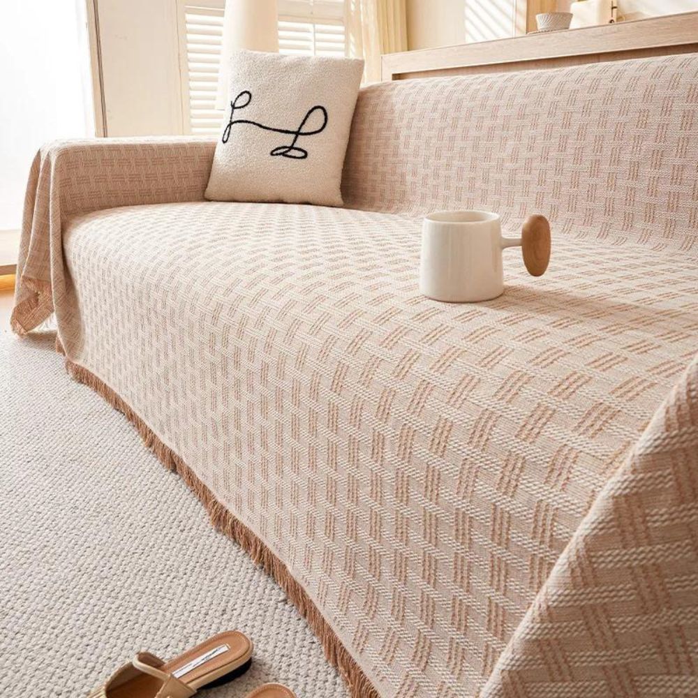 Casa Serene Geometric Sofa Cover Almond Blush