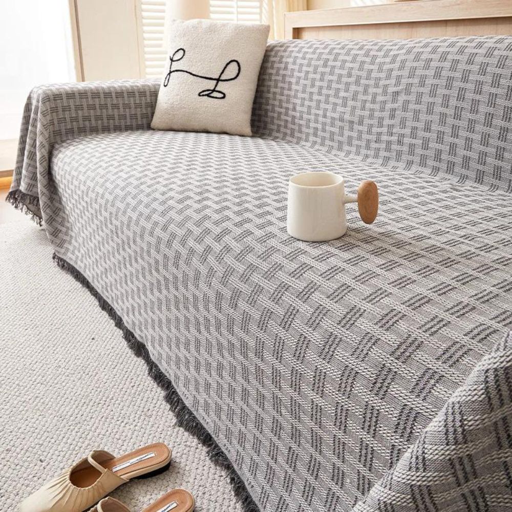 Casa Serene Geometric Sofa Cover Ash Check