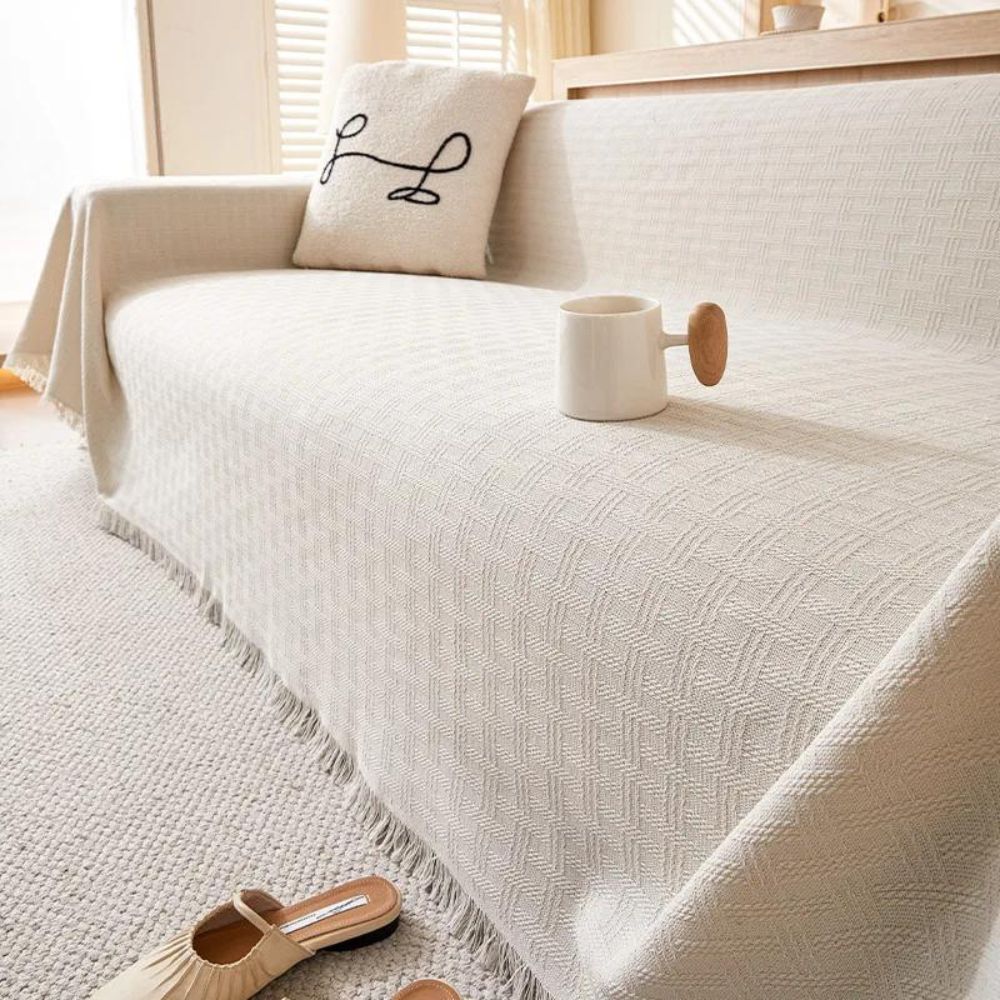 Casa Serene Geometric Sofa Cover Oat Milk