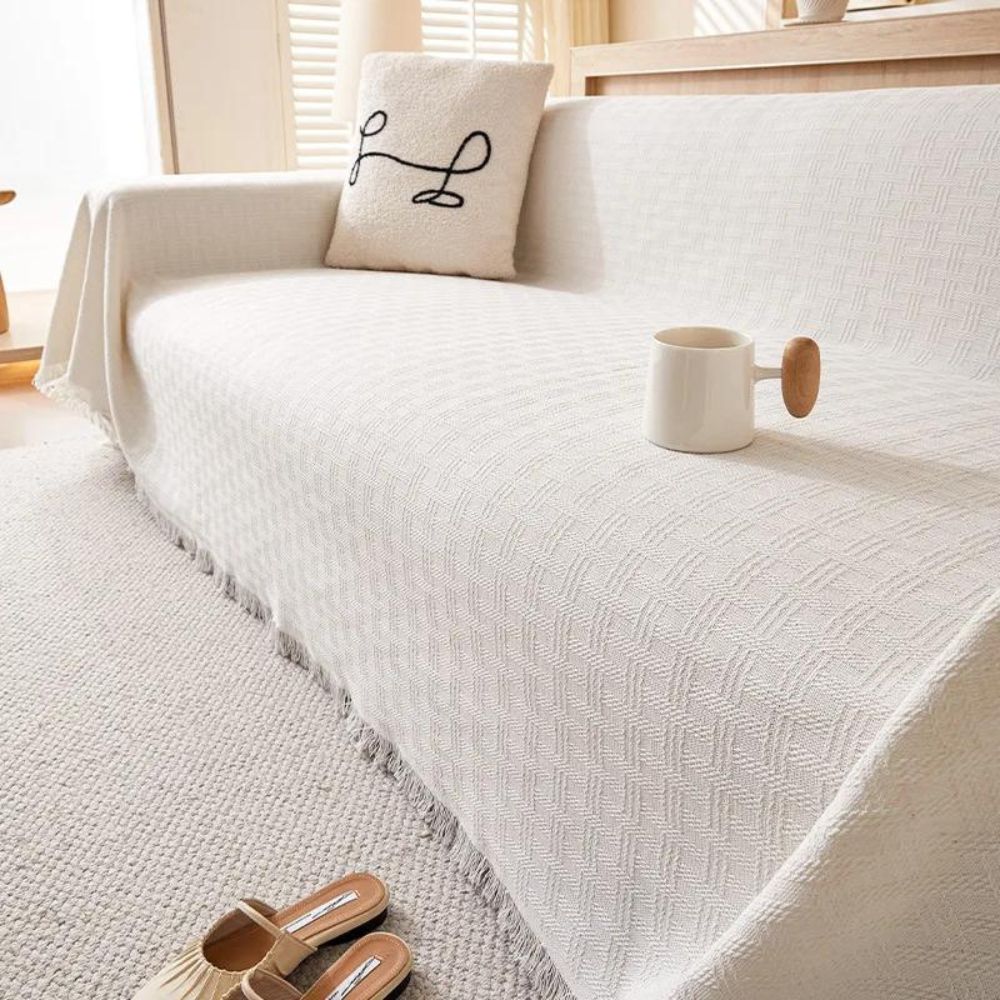 Casa Serene Geometric Sofa Cover Ivory Drift