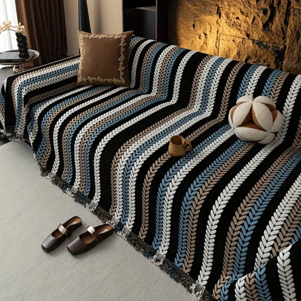 Cascade Stripe Sofa Cover Black Weave