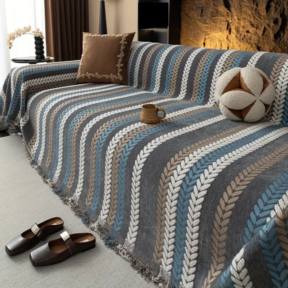 Cascade Stripe Sofa Cover Gray Weave