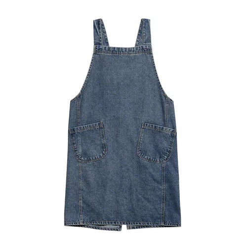 Casual Cotton Denim Pocket Apron Vintage Blue
