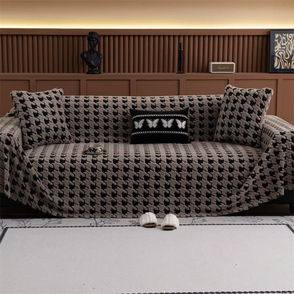 Cavalli Houndstooth Plush Sofa Cover Taupe