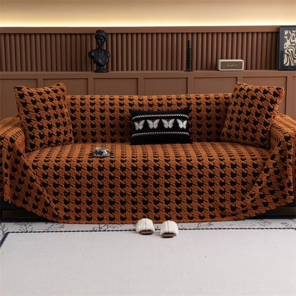 Cavalli Houndstooth Plush Sofa Cover Brown