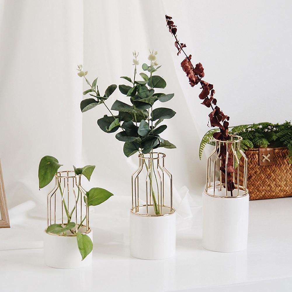 Iron and Ceramic Vase with Grated Design Gold