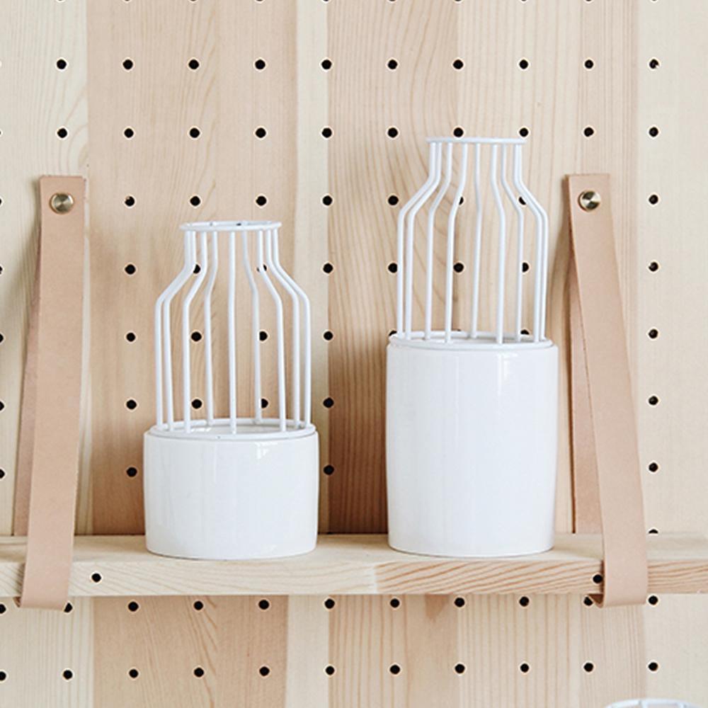 Iron and Ceramic Vase with Grated Design White Small