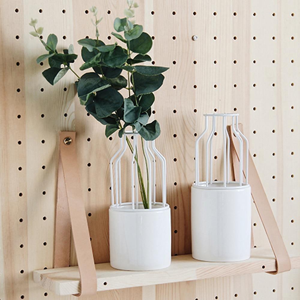 Iron and Ceramic Vase with Grated Design White