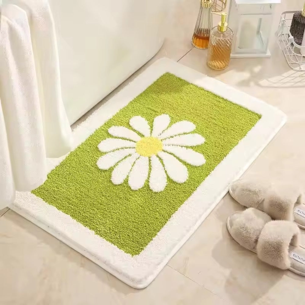 Charming Daisy Bloom Bath Mat Lime Bloom
