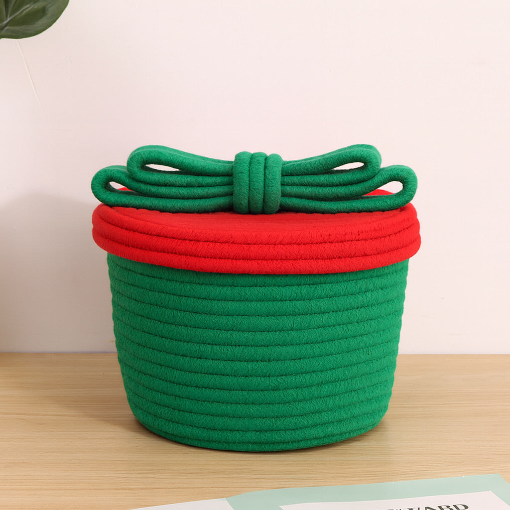 Nora Handwoven Storage Cotton Basket with Lid Green