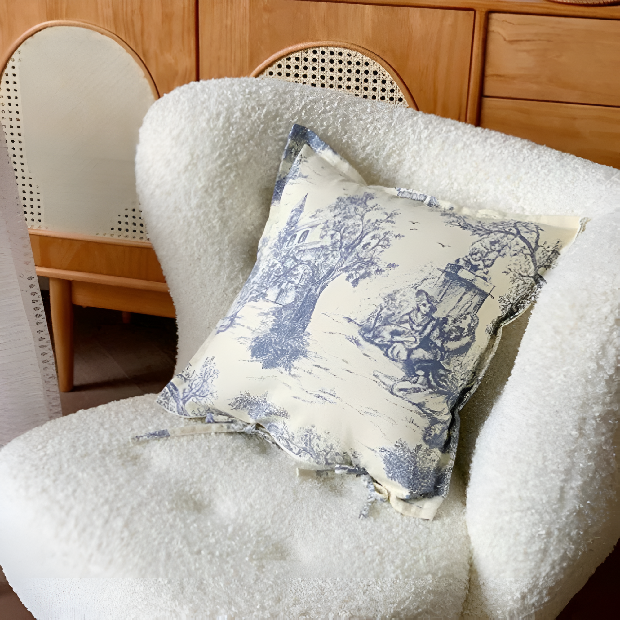 Chateau Vintage Print Cushion Cover Blue Haven