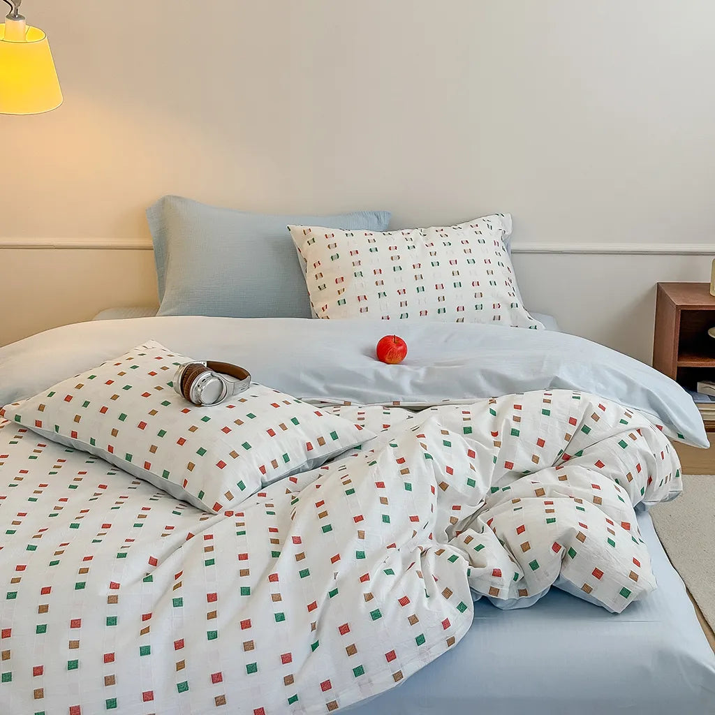 Check Jacquard Duvet Cover Blue