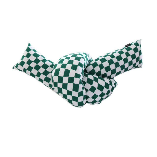 Checked Oversized Knot Pillow Green