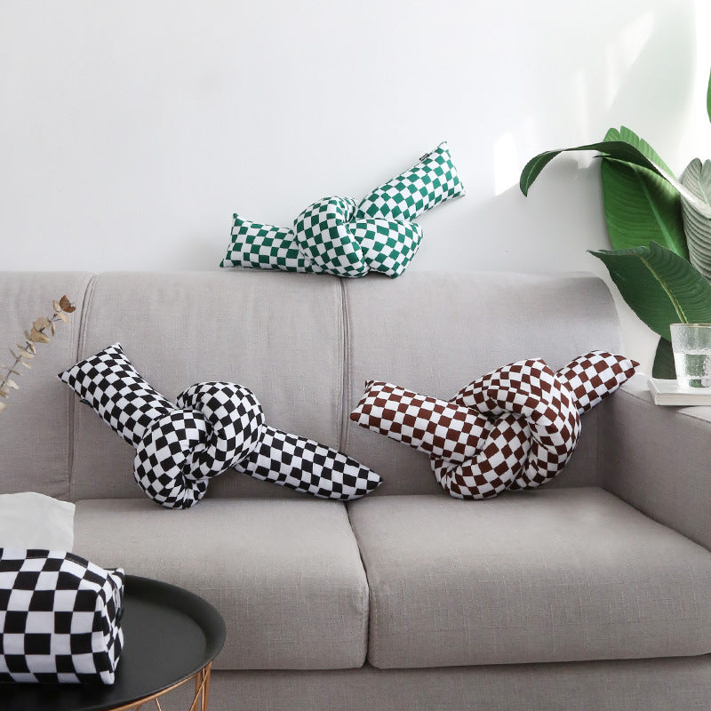 Checked Oversized Knot Pillow