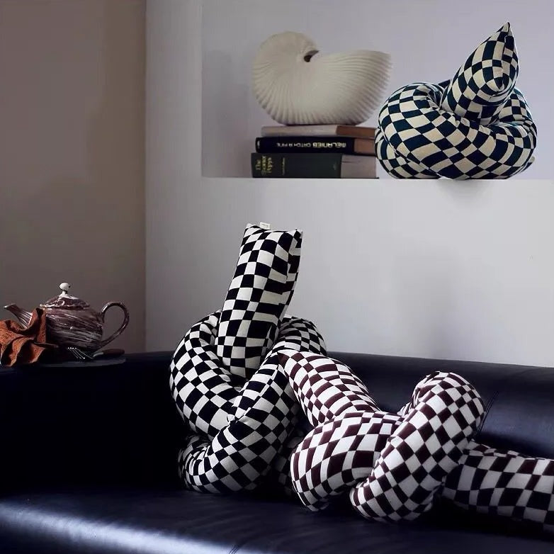 Checked Oversized Knot Pillow