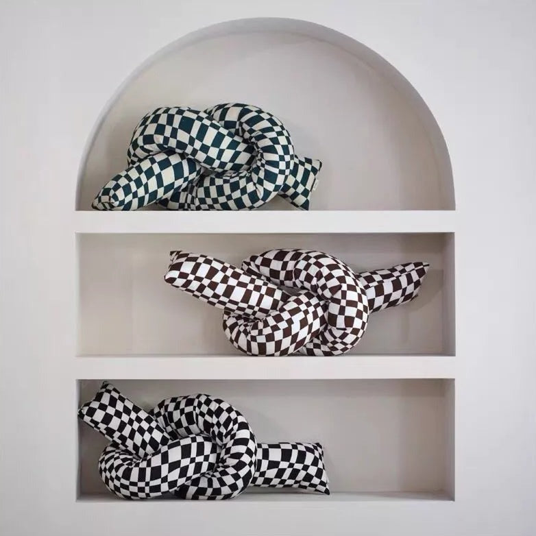 Checked Oversized Knot Pillow